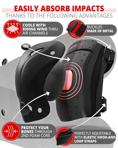 Vista 4 de SKATEWIZ Rodilleras para Niños - Juego de Rodilleras y Coderas - PROTECT-1 - Talla S Negro - Protectores de Muñeca Equipo Protector para Patinaje