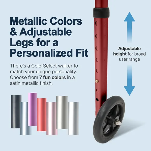 Vista 5 de Lumex ColorSelect Walker, Andador ligero y plegable de 2 ruedas para adultos y personas mayores, rojo