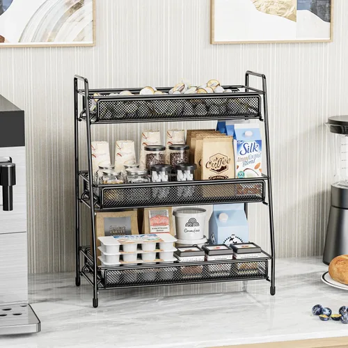 Vista 5 de EKNITEY Organizador de encimera de baño - Estante de especias de 3 niveles, estante de maquillaje de metal, pequeño organizador de perfume