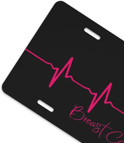 Vista 4 de Placa de matrícula de aluminio con cinta rosa de concientización para sobrevivientes de cáncer de mama, 6 x 12 pulgadas, cubierta de metal para Azul