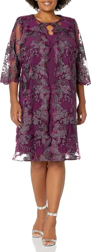 Vista 13 de Alex Evenings Vestido recto con cuello redondo y chaqueta para mujer de talla grande Paloma