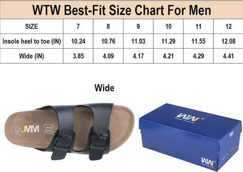 Vista 7 de WTW Sandalias con plantilla de corcho para hombre, zapatos deslizantes de playa con correa de hebilla de metal ajustable para hombres, estilo casual