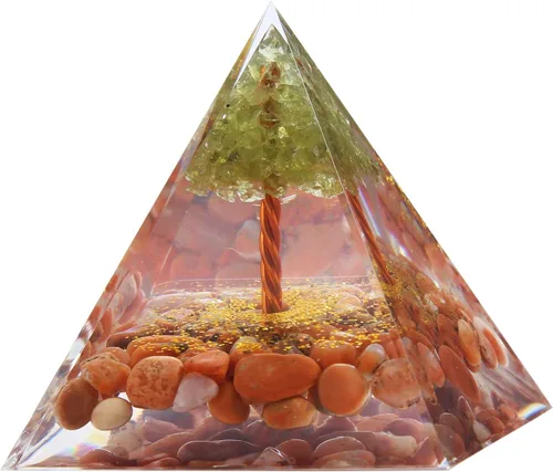 Vista 13 de Pirámide de orgón – Fuente de energía positiva para meditación, alivio del estrés, atracción de riqueza Pirámide de cristal Orgonita con cristales