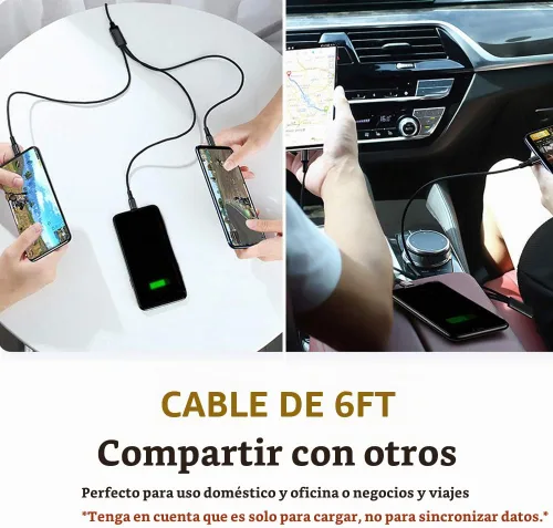 Vista 7 de Puxnoin Cable de carga múltiple, paquete de 2 cables de carga múltiple universal 3 en 1, cable USB múltiple de carga rápida con tipo C, conectores