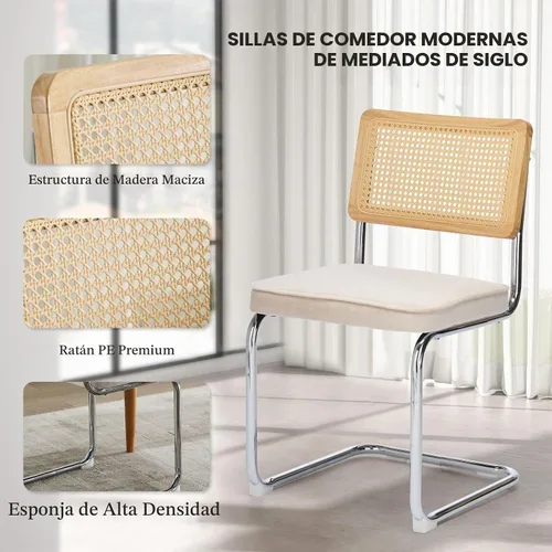 Vista 5 de Cesca - Juego de 2 sillas de comedor con respaldo de caña de ratán natural