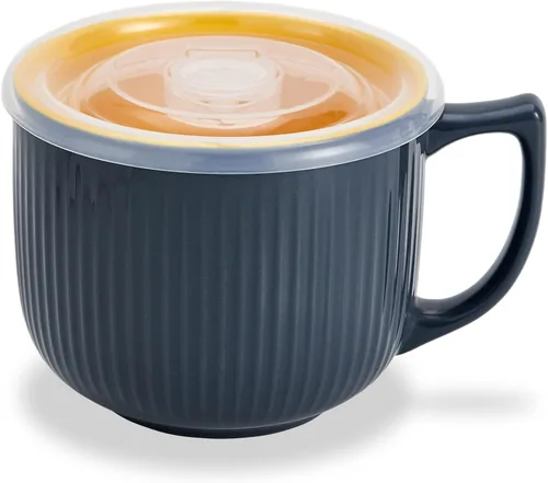 Vista 26 de Tazón de sopa de cerámica con asa y tapa, tazón grande de 32 onzas para Blanco 32