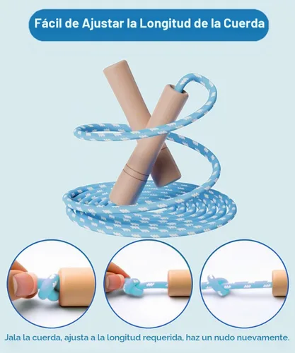 Vista 4 de Cuerda de saltar para niños – Mango de madera – Cuerda de saltar ajustable de algodón trenzado para niños pequeños fitness entrenamiento ejercicio
