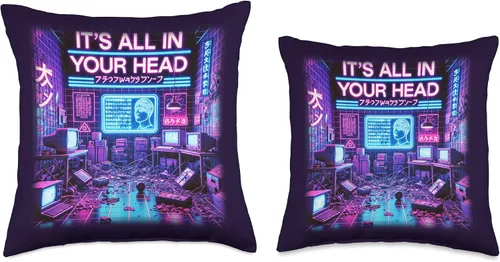 Vista 3 de It's All In Your Head Cyberpunk - Almohada estética japonesa con ondas de vapor