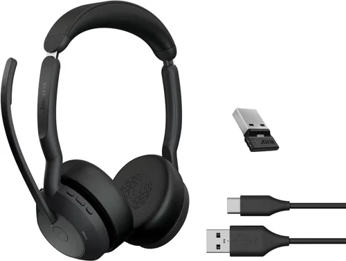 Vista 8 de Jabra Evolve2 55 Stereo - Auriculares inalámbricos con tecnología AirComfort, micrófonos con cancelación de ruido y cancelación activa de ruido