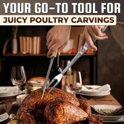 Vista 6 de Tenedor para tallar carne – Tenedor de acero inoxidable para carne de 11 pulgadas, herramienta de parrilla para carne de res, pavo, pechuga, bistec