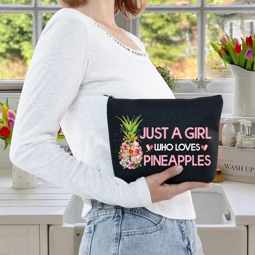 Vista 6 de LEVLO Bolsa de cosméticos divertida de piña, regalo para amantes de la fruta, piñas, cremallera, bolsa de piñas, regalo para amantes de las piñas