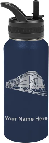 Vista 57 de LaserGram Botella de agua personalizada, tren de carga, acero inoxidable de doble pared aislada al vacío con popote superior, regalo grabado Negro