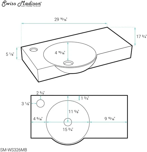 Vista 10 de Chateau - Lavabo de baño de pared con grifo lateral izquierdo de 30 pulgadas en negro mate