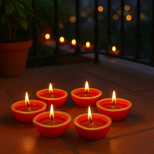 Vista 7 de Pure Source India Diya decorativa hecha a mano de terracota, 3 pulgadas, 6 piezas, multicolor