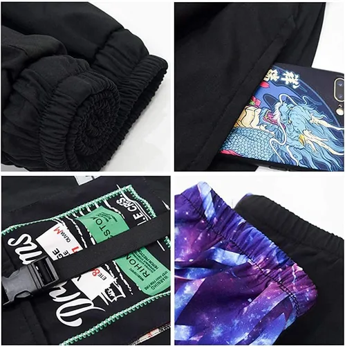 Vista 7 de XYXIONGMAO Pantalones deportivos reflectantes negros para hombre, pantalones deportivos Techwear, hip hop, ropa de calle, pantalones cargo