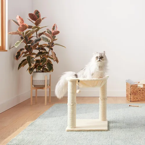 Vista 6 de Amazon Basics - Torre para gatos con hamaca y postes rascadores para gatos de interior, 15.8 x 15.8 x 19.7 pulgadas, beige