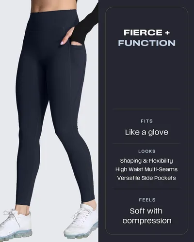 Vista 39 de Aoxjox Trinity - Pantalones de yoga de cintura alta con bolsillos para mujer, control de abdomen, cintura cruzada, leggings de entrenamiento suaves