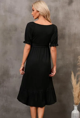 Vista 3 de Vestido de maternidad midi cuello en V cuello en V manga corta ropa para mujer embarazada