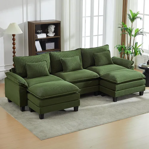 Vista 49 de URRED - Sofá seccional modular tipo nube, cómodo sofá cama de chenilla moderna con asientos profundos y otomán/almohadas para sala de estar