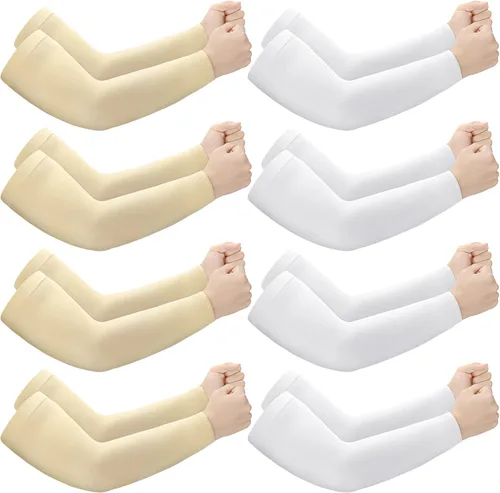 Vista 10 de Janmercy 8 pares de fundas protectoras delgadas para piel de ancianos, mangas protectoras para el brazo Beige