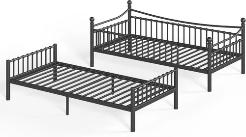 Vista 7 de Bellemave Litera individual XL sobre individual XL, litera de metal con escalera y barandilla para niños, adultos, se puede dividir, color negro