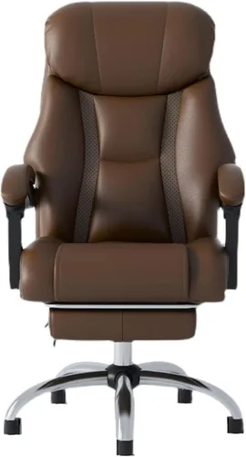 Vista 3 de Silla de escritorio de piel sintética con respaldo alto y grande, reposapiés, silla ergonómica reclinable, estación de trabajo, altura ajustable