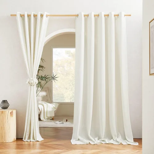 Vista 75 de NICETOWN - Cortinas de lino angora para ventana de cocina sobre el fregadero, con ojales, lino grueso angora, tratamientos cortos para ventanas