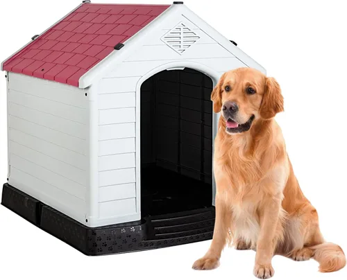 Vista 10 de FDW Casa para Perros Interior Exterior Durable Ventilada Impermeable para Mascotas de Plástico para Perros Pequeños Medianos y Grandes Refugio