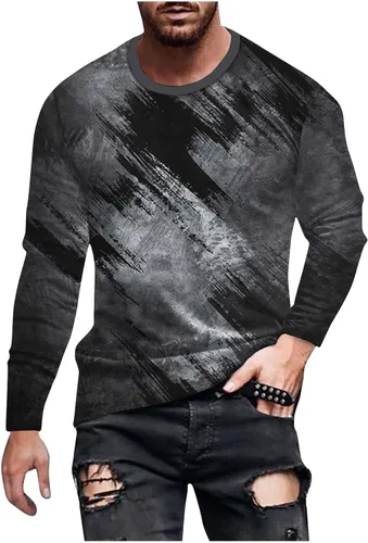 Vista 9 de Camiseta de manga larga para hombre, casual, teñido anudado, cuello redondo, holgada, para gimnasio, entrenamiento, camisetas gráficas a la moda