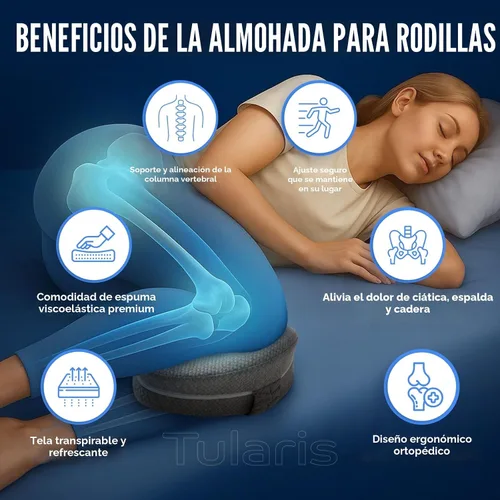 Vista 3 de Almohada de rodilla de espuma viscoelástica para personas que duermen de lado, dolor de cadera con correa ajustable, almohada entre las piernas