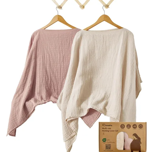 Vista 11 de Funda de lactancia de muselina de algodón, paquete de 2, poncho Crema de albaricoque y rosa loto