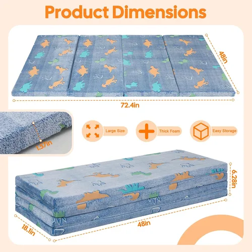 Vista 3 de MeMoreCool Colchón de piso tipo futón para niños, alfombrilla de juego y almohadilla muscular grande de 6x4 pies, colchón de tatami de espuma gruesa