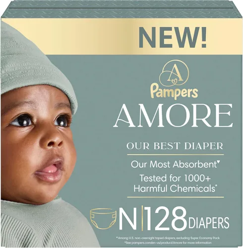 Vista 31 de Pampers Amore, tamaño 0 (hasta 10 libras), 76 unidades, nuestro mejor pañal, hipoalergénico y sin fragancia, hasta 100% a prueba de fugas, suave