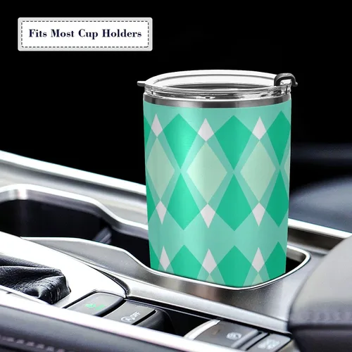 Vista 5 de Turquoise lozenge rhomb Stainless Steel cup with lid with Straw Leak Resistant Flip coffee mug to go for gym simply Vacuum Insulated Tumbler