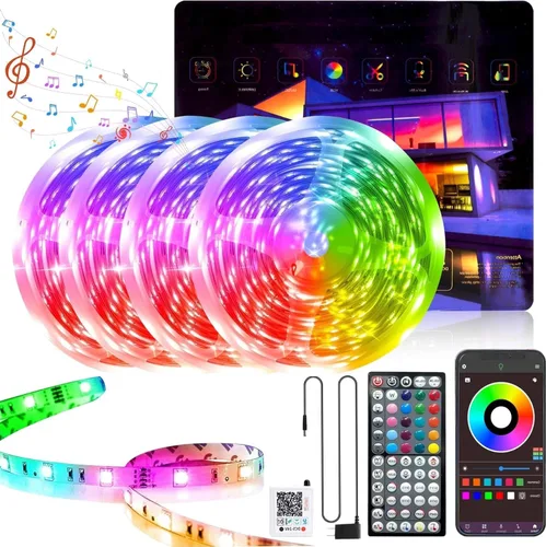 Vista 7 de GANZQH Luces LED para dormitorio de 200 pies (2 x 100 pies), tira de luces LED RGB que cambian de color con sincronización de música, control remoto
