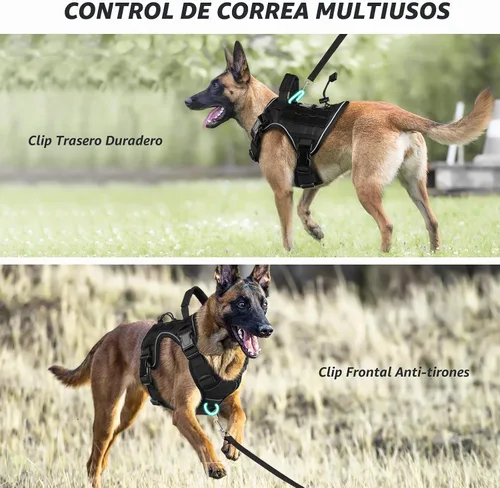 Vista 4 de WINGOIN Arnés táctico negro para perros pequeños, arnés resistente sin tirones con asa, arnés militar reflectante ajustable K9 para mascotas