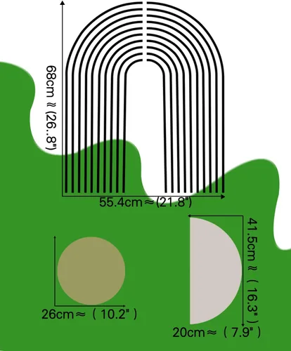 Vista 4 de Arte de pared abstracto de arco – Adhesivo de pared de arco iris, calcomanías modernas para despegar y pegar para dormitorio, sala de estar, oficina