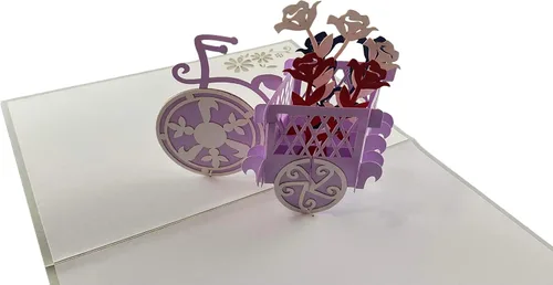 Vista 3 de iGifts And Cards Soporte patriótico para plantas de bicicleta, tarjeta de felicitación desplegable 3D, rojo, blanco, azul, flores, Wow, media