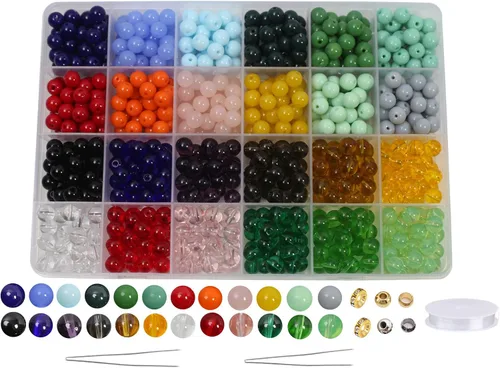 Vista 22 de Cuentas de vidrio de 0.157 pulgadas a granel para hacer joyas, 4700 piezas redondas de cuentas de jade de imitación para pulseras y pulseras