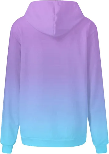 Vista 4 de LRMQS Sudaderas con capucha de color degradado para mujer, de manga larga, con cordón, casual, ajuste holgado