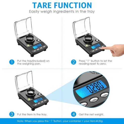 Vista 5 de AMIR Báscula digital de miligramo de 0.71 oz/0.00 oz, báscula electrónica de precisión con 6 unidades, USB y alimentada por batería, tara, pesas
