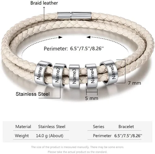 Vista 4 de Engrave Bracelets for Men Custom Gifts for Father Dad Name Bracelet with 1-6 Beaded Beads for Daddy Bracelet for Men Women Boyfriend Father's Day