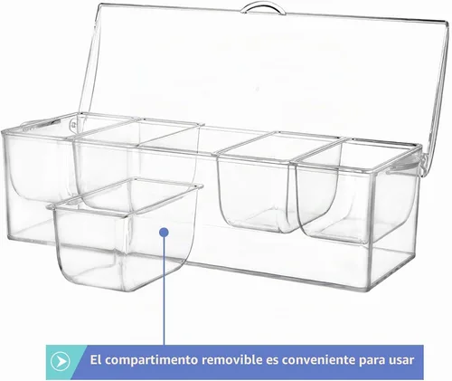 Vista 5 de MOLIGOU Servidor de condimentos refrigerado con tapa, bandeja de condimentos refrigerados con 5 compartimentos extraíbles, recipientes para servir