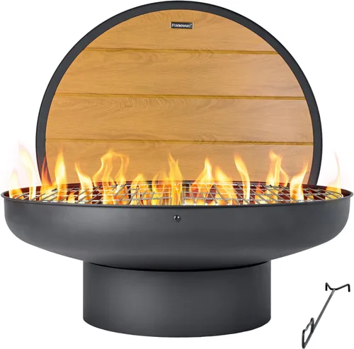 Vista 7 de Panovue Fogata de 32 pulgadas con 2 parrillas de cocina, pantalla de Pantalla de parque rústico + parrilla