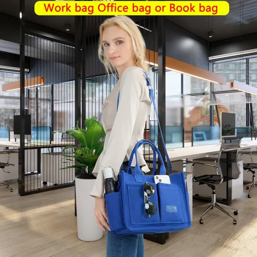 Vista 6 de Bolso de mano para mujer con compartimentos, bolso grande de lona para mujer, bolso cruzado de trabajo, portátil, bolsa de libros, bolsos de hombro