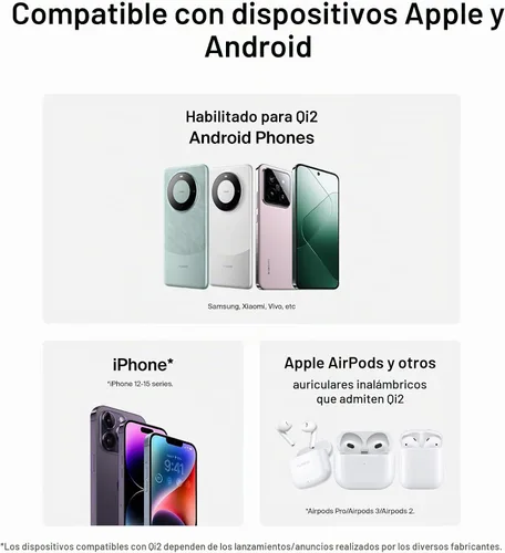 Vista 6 de Belkin Cargador Compatible con MagSafe, Cargador Magnético Plegable 2 en 1 de 15W - Carga Inalámbrica Certificada Qi2 para Apple iPhone 16, Apple