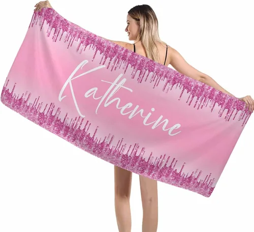 Vista 20 de Interestprint Toalla de piscina con nombre personalizado para niños, adultos y hombres, toalla de playa naranja personalizada con número