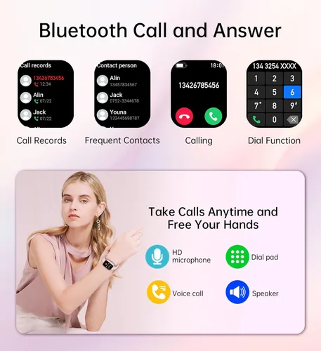 Vista 2 de Reloj inteligente para mujeres y hombres (respuesta/hacer llamadas), monitor de fitness, pantalla HD de 1.83 pulgadas con monitor de frecuencia