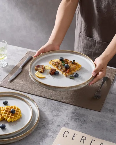 Vista 2 de famiware Star Platos de Ensalada para 6, Juego de Platos de 8 Pulgadas, Vajilla de Gres, Platos Pequeños para Postre, Ensalada, Aperitivo, Blanco