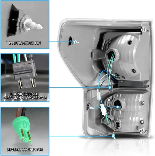 Vista 6 de AmeriLite para camioneta Toyota Tundra 2007-2013, cristal negro [Full LED] Faros traseros dobles tipo C de tubo de repuesto, lámpara de freno, par